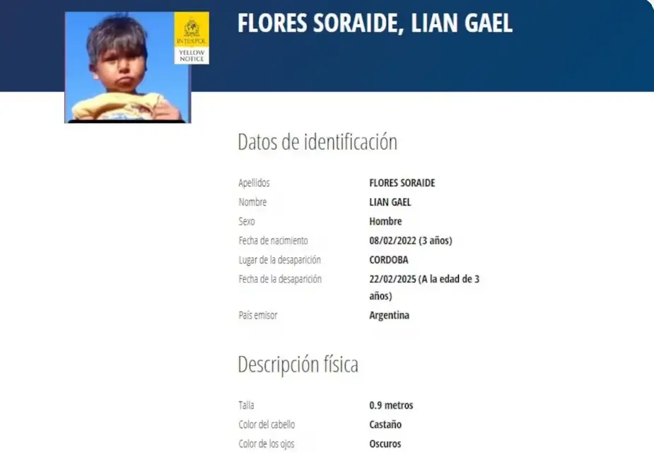 Caso Lian: Interpol activó la búsqueda internacional