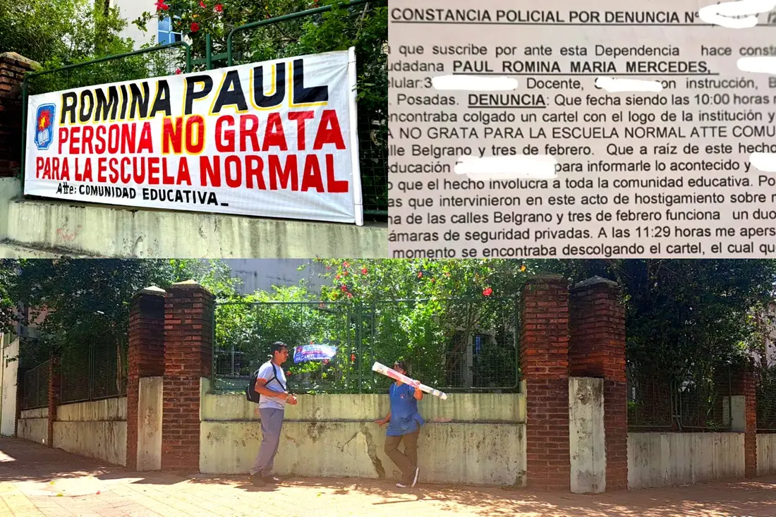 Aparecieron pancartas contra la profesora que denunció a Oviedo