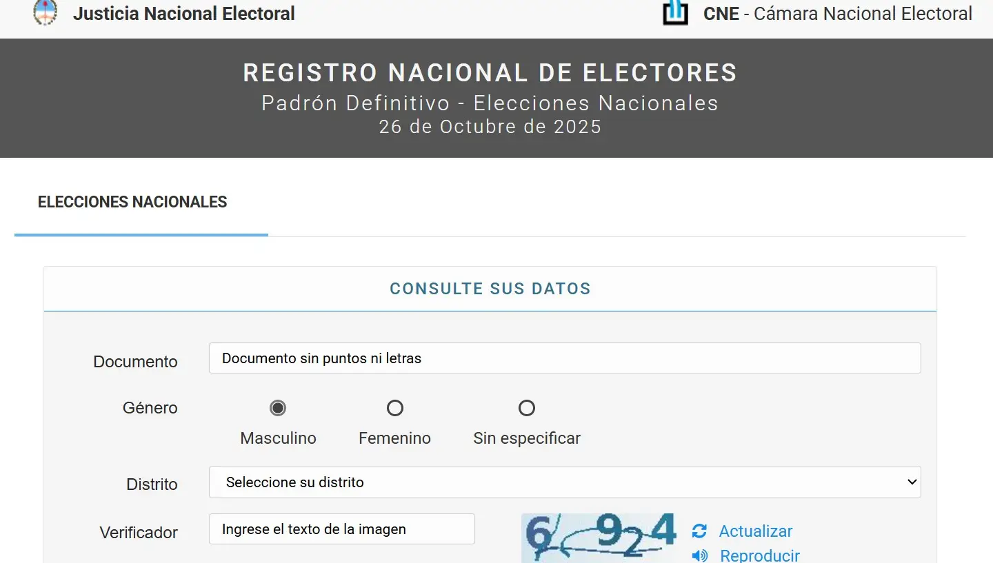 Ya está disponible el padrón definitivo para las elecciones de octubre