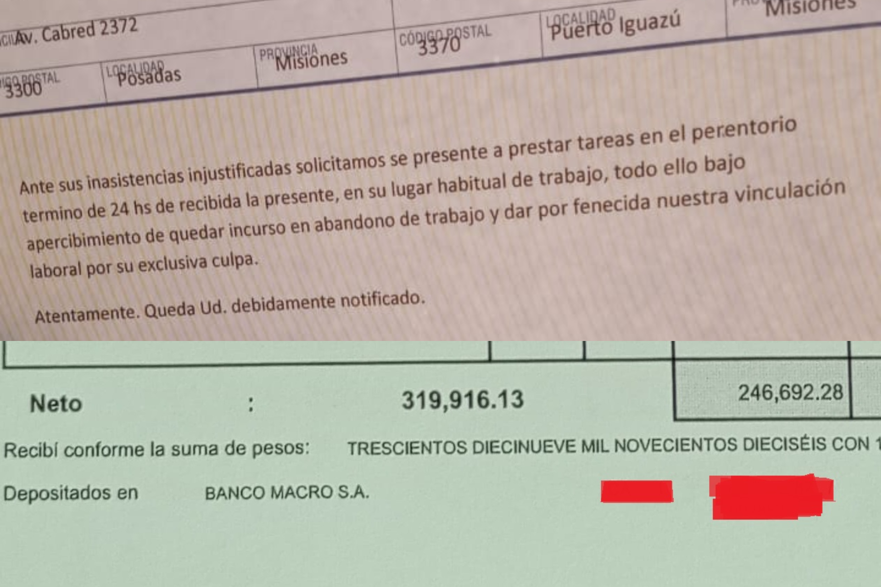 Cobran $319 mil de sueldo y les enviaron una carta documento por hacer huelga