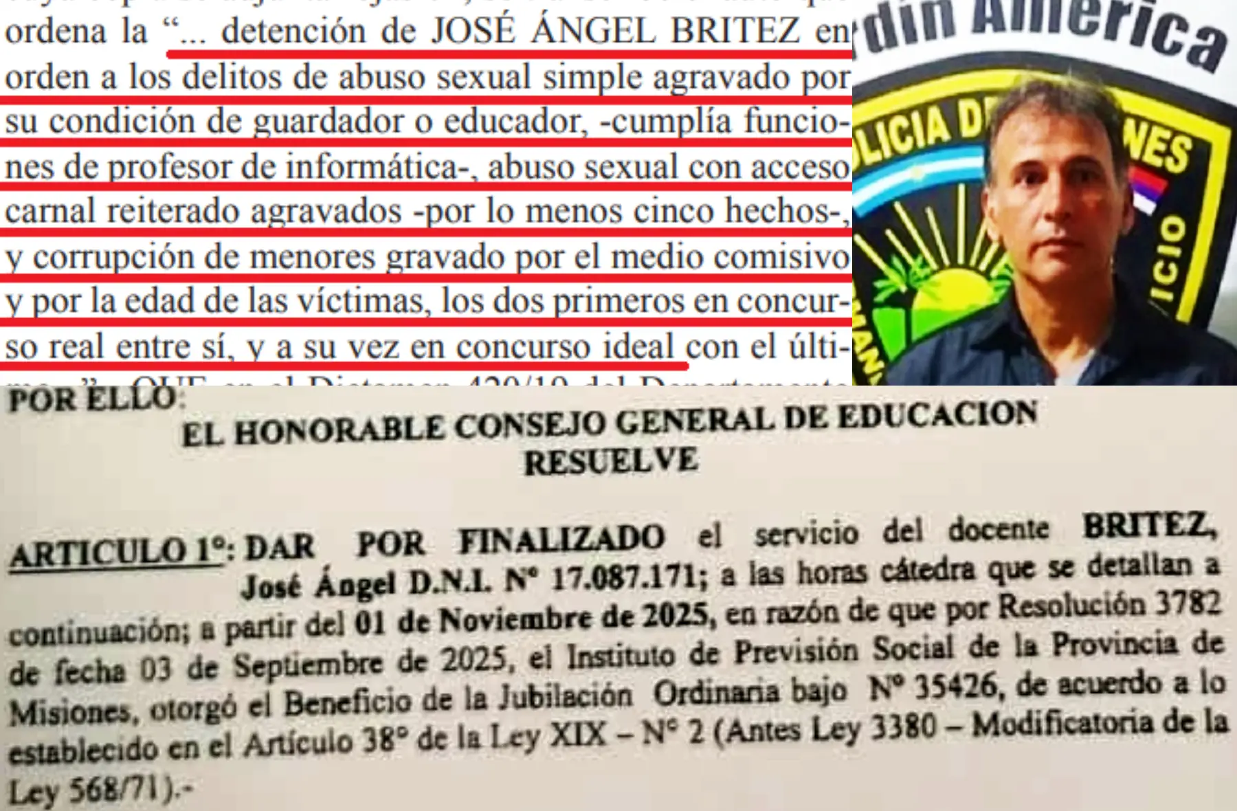 La resolución que jubiló a Britez, no menciona el sumario en su contra