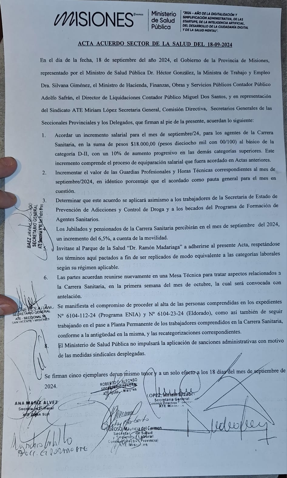 Trabajadores de la Salud acordaron con el Gobierno provincial