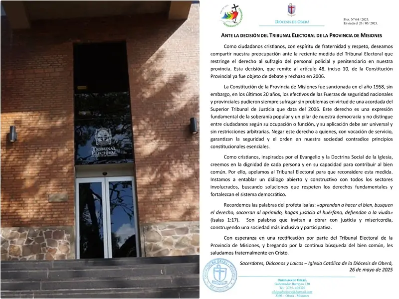 La Iglesia católica pidió que las fuerzas de seguridad puedan votar el 8 de junio