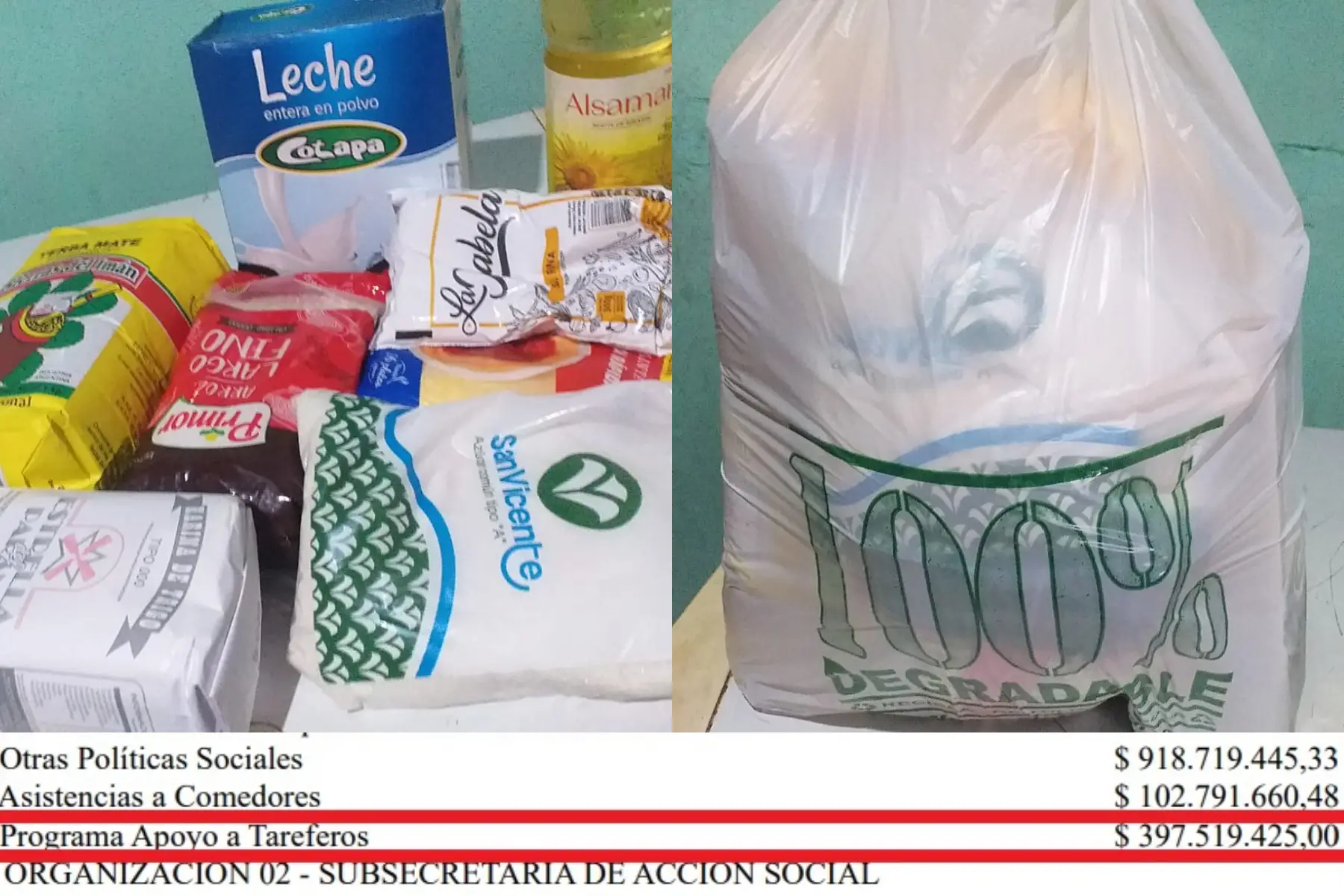 Jardín América: tareferos se quejaron por los pobrísimos módulos alimentarios que recibieron