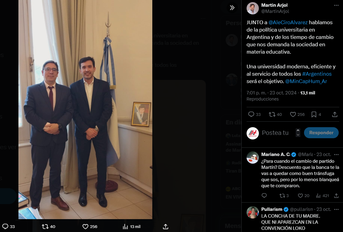 Arjol se mostró con el responsable del ajuste contra los profesores universitarios y lo liquidaron en las redes