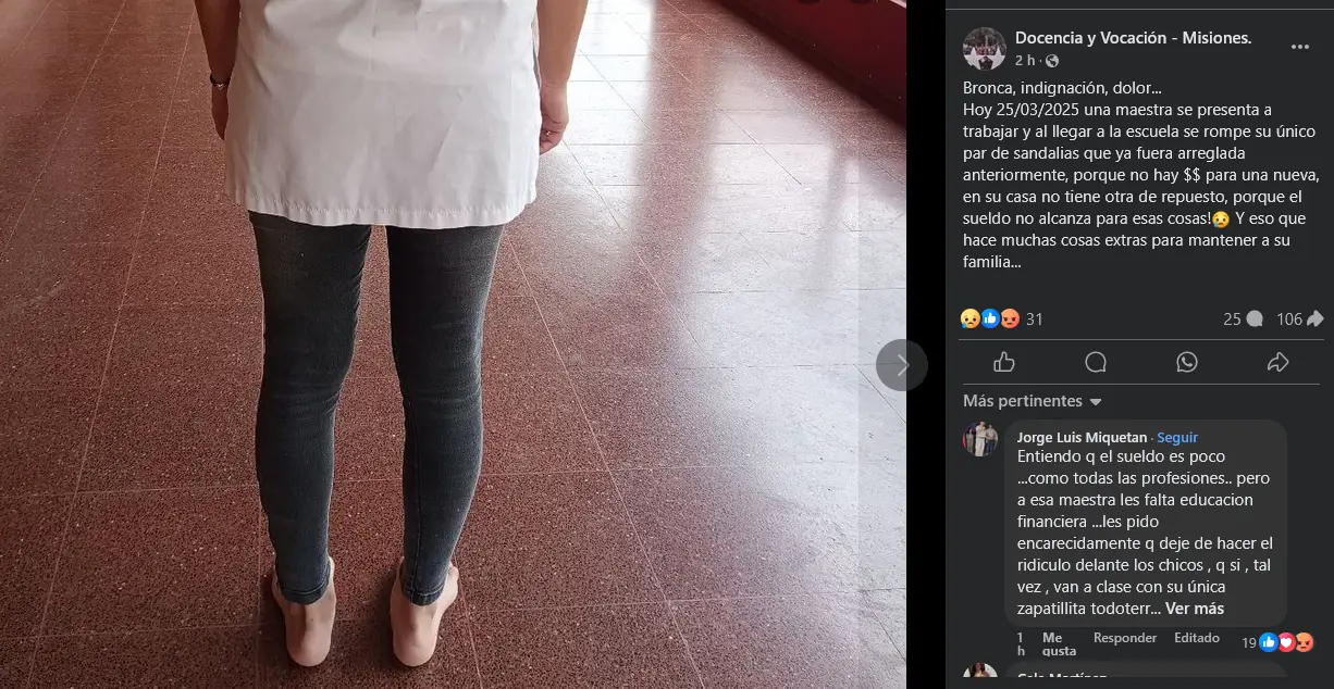 Crisis educativa: Difunden la imagen de una docente descalza en Misiones